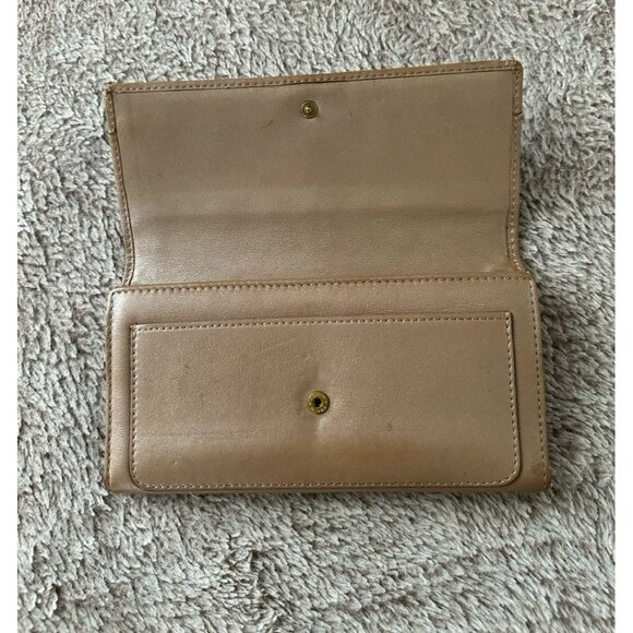 Coach Women’s Wallet Trifold Leather Solid Beige Button Shut - Picture 7 of 14